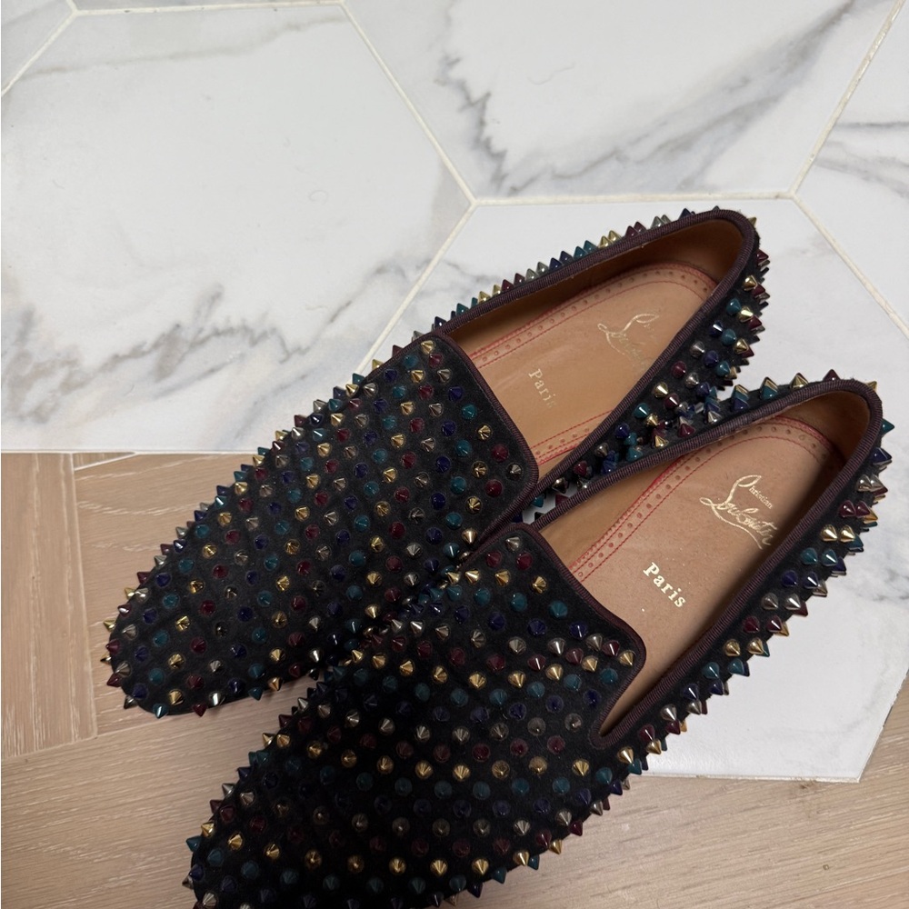 Christian Louboutin Black Loafers with Multicolor Spikes